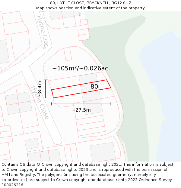 80, HYTHE CLOSE, BRACKNELL, RG12 0UZ: Plot and title map