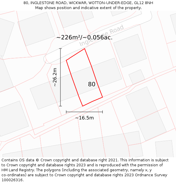80, INGLESTONE ROAD, WICKWAR, WOTTON-UNDER-EDGE, GL12 8NH: Plot and title map