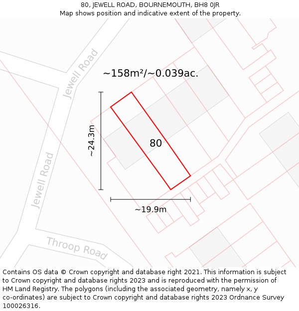80, JEWELL ROAD, BOURNEMOUTH, BH8 0JR: Plot and title map