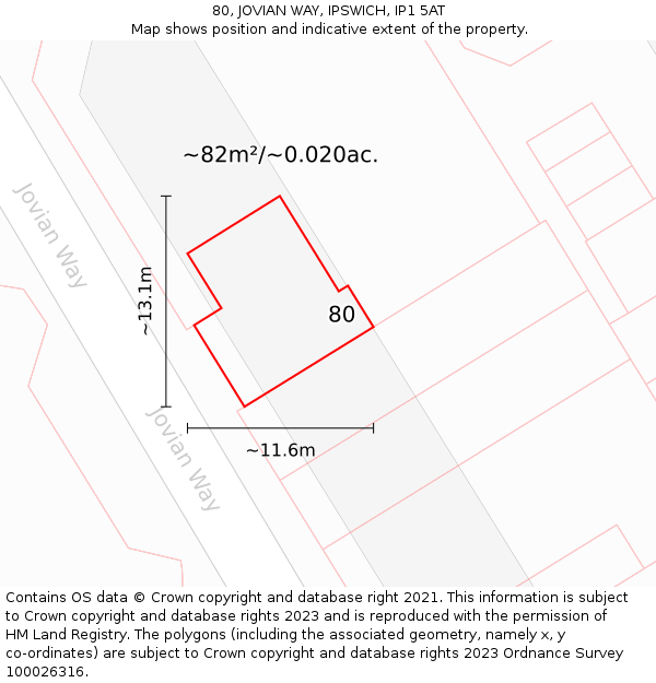 80, JOVIAN WAY, IPSWICH, IP1 5AT: Plot and title map