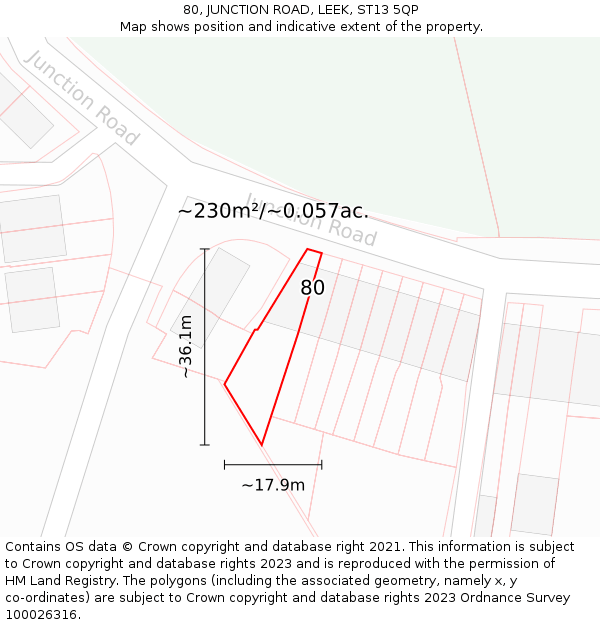 80, JUNCTION ROAD, LEEK, ST13 5QP: Plot and title map