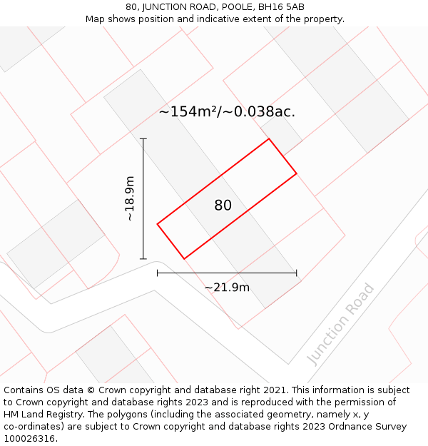 80, JUNCTION ROAD, POOLE, BH16 5AB: Plot and title map