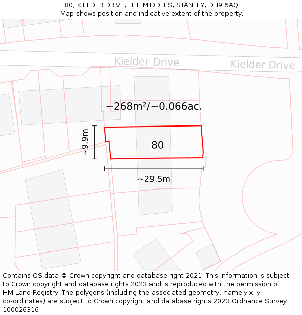 80, KIELDER DRIVE, THE MIDDLES, STANLEY, DH9 6AQ: Plot and title map
