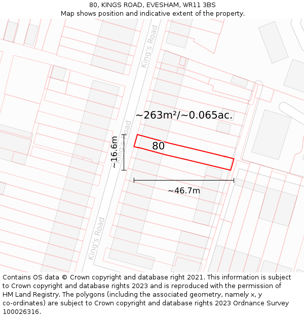 80, KINGS ROAD, EVESHAM, WR11 3BS: Plot and title map