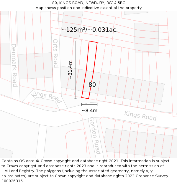 80, KINGS ROAD, NEWBURY, RG14 5RG: Plot and title map