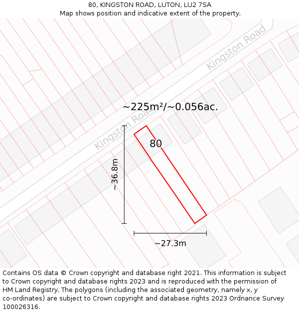 80, KINGSTON ROAD, LUTON, LU2 7SA: Plot and title map