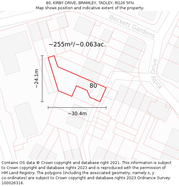 80, KIRBY DRIVE, BRAMLEY, TADLEY, RG26 5FN: Plot and title map