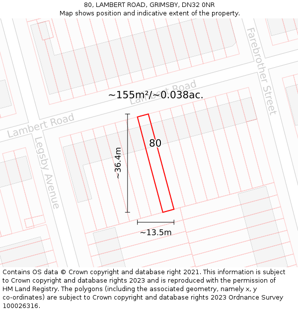 80, LAMBERT ROAD, GRIMSBY, DN32 0NR: Plot and title map