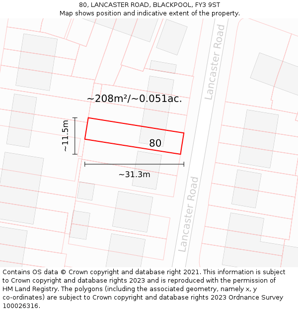 80, LANCASTER ROAD, BLACKPOOL, FY3 9ST: Plot and title map