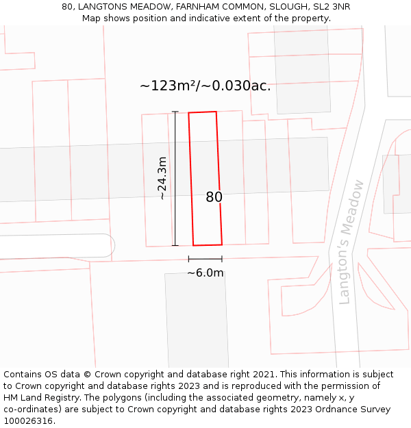 80, LANGTONS MEADOW, FARNHAM COMMON, SLOUGH, SL2 3NR: Plot and title map