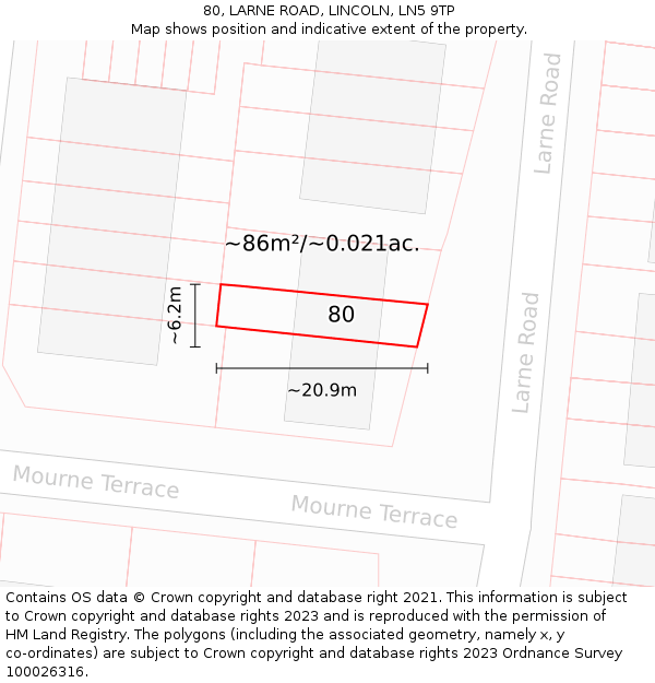 80, LARNE ROAD, LINCOLN, LN5 9TP: Plot and title map