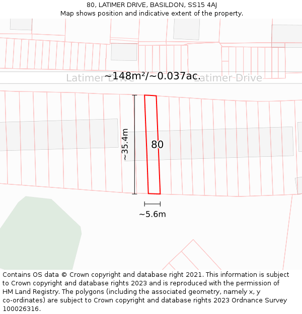80, LATIMER DRIVE, BASILDON, SS15 4AJ: Plot and title map