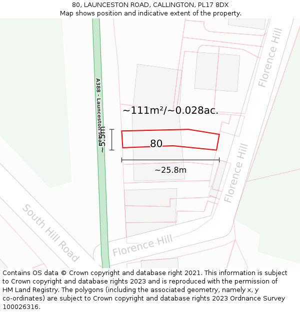 80, LAUNCESTON ROAD, CALLINGTON, PL17 8DX: Plot and title map