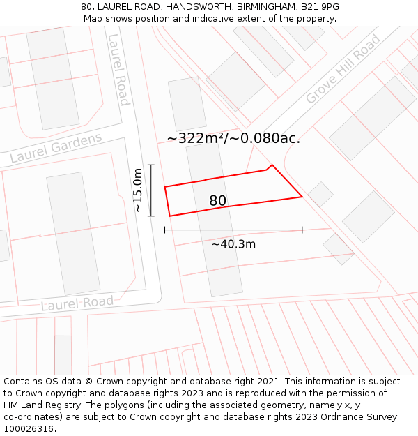80, LAUREL ROAD, HANDSWORTH, BIRMINGHAM, B21 9PG: Plot and title map