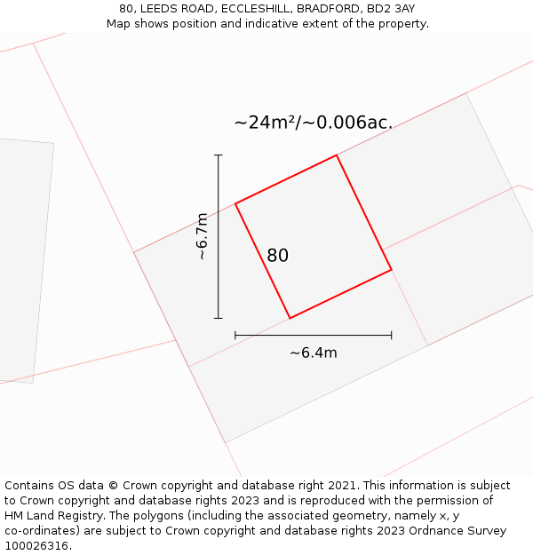 80, LEEDS ROAD, ECCLESHILL, BRADFORD, BD2 3AY: Plot and title map