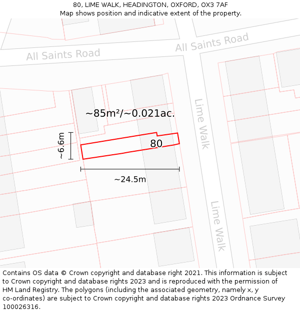 80, LIME WALK, HEADINGTON, OXFORD, OX3 7AF: Plot and title map