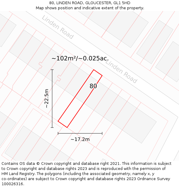 80, LINDEN ROAD, GLOUCESTER, GL1 5HD: Plot and title map