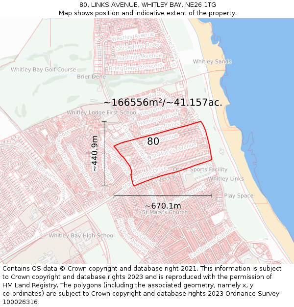 80, LINKS AVENUE, WHITLEY BAY, NE26 1TG: Plot and title map