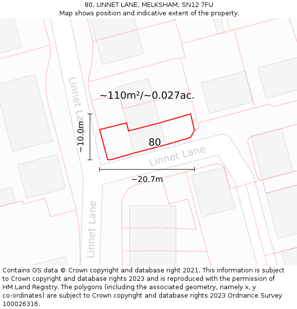 80, LINNET LANE, MELKSHAM, SN12 7FU: Plot and title map