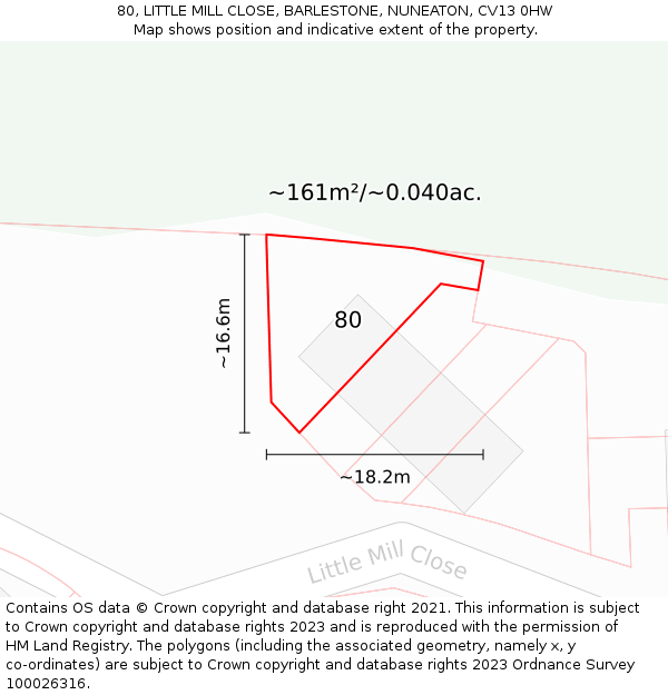 80, LITTLE MILL CLOSE, BARLESTONE, NUNEATON, CV13 0HW: Plot and title map
