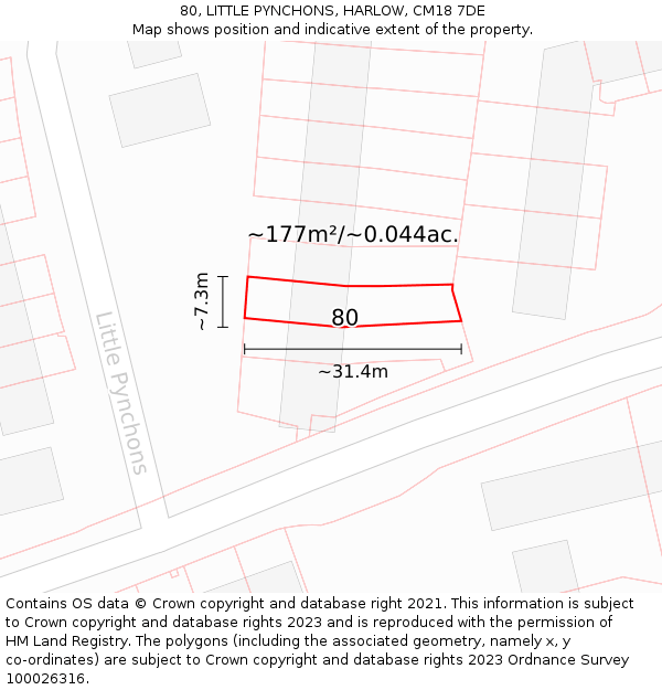 80, LITTLE PYNCHONS, HARLOW, CM18 7DE: Plot and title map
