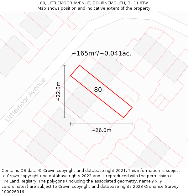 80, LITTLEMOOR AVENUE, BOURNEMOUTH, BH11 8TW: Plot and title map