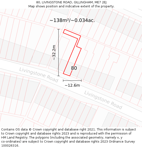 80, LIVINGSTONE ROAD, GILLINGHAM, ME7 2EJ: Plot and title map