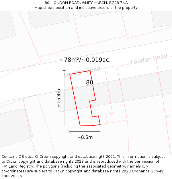 80, LONDON ROAD, WHITCHURCH, RG28 7NA: Plot and title map