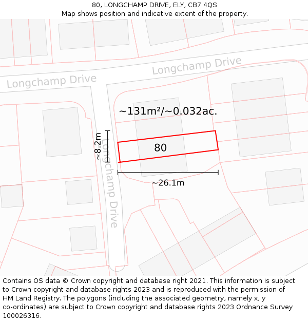 80, LONGCHAMP DRIVE, ELY, CB7 4QS: Plot and title map