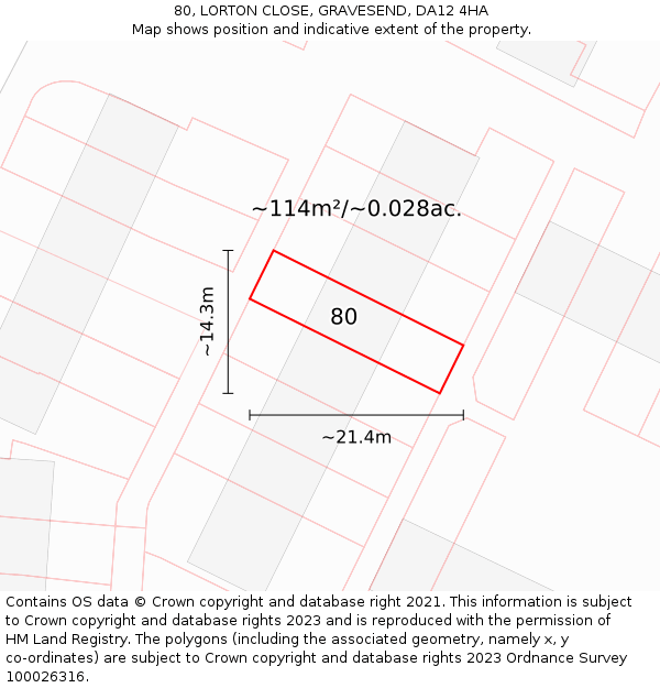 80, LORTON CLOSE, GRAVESEND, DA12 4HA: Plot and title map