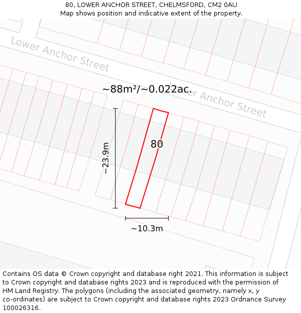 80, LOWER ANCHOR STREET, CHELMSFORD, CM2 0AU: Plot and title map