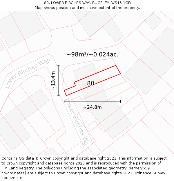 80, LOWER BIRCHES WAY, RUGELEY, WS15 1GB: Plot and title map
