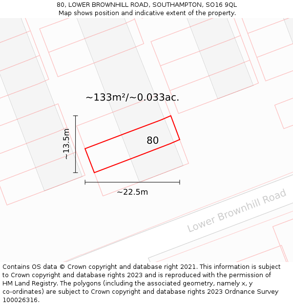 80, LOWER BROWNHILL ROAD, SOUTHAMPTON, SO16 9QL: Plot and title map