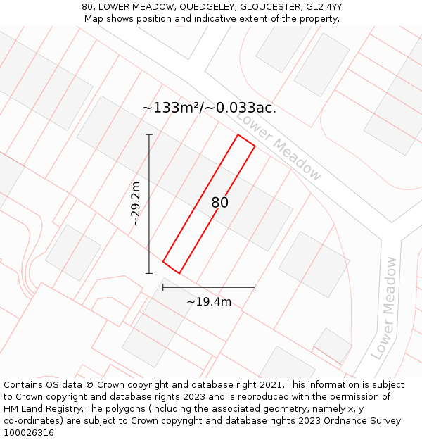 80, LOWER MEADOW, QUEDGELEY, GLOUCESTER, GL2 4YY: Plot and title map