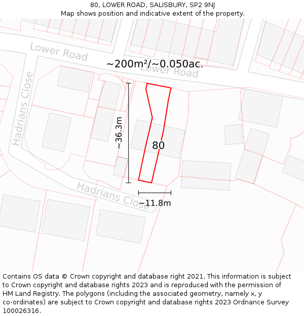 80, LOWER ROAD, SALISBURY, SP2 9NJ: Plot and title map