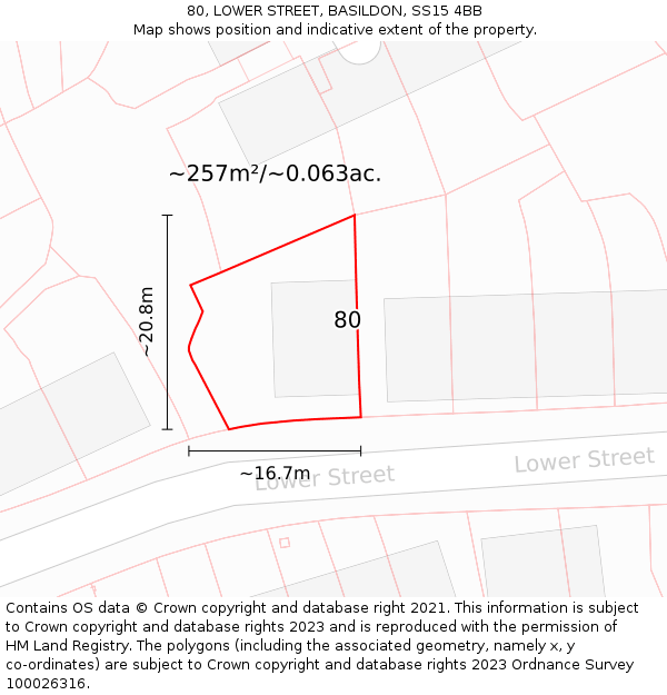 80, LOWER STREET, BASILDON, SS15 4BB: Plot and title map