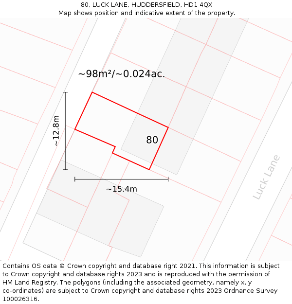 80, LUCK LANE, HUDDERSFIELD, HD1 4QX: Plot and title map