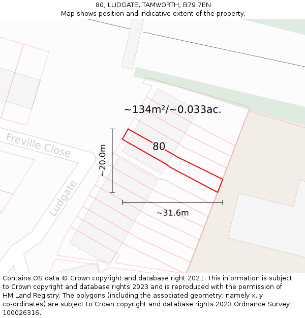 80, LUDGATE, TAMWORTH, B79 7EN: Plot and title map