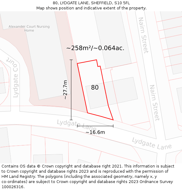 80, LYDGATE LANE, SHEFFIELD, S10 5FL: Plot and title map