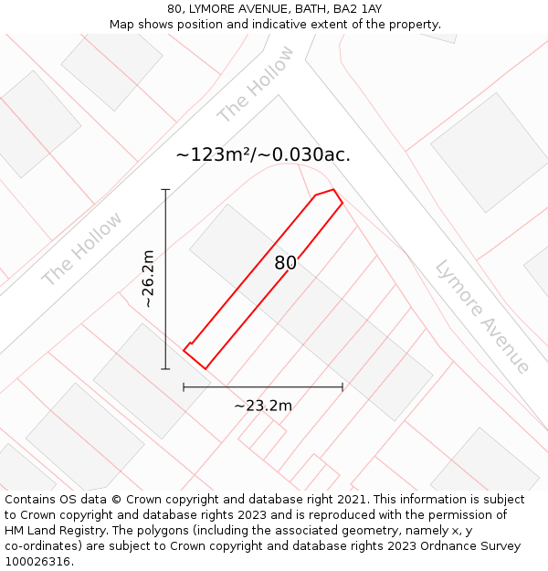 80, LYMORE AVENUE, BATH, BA2 1AY: Plot and title map