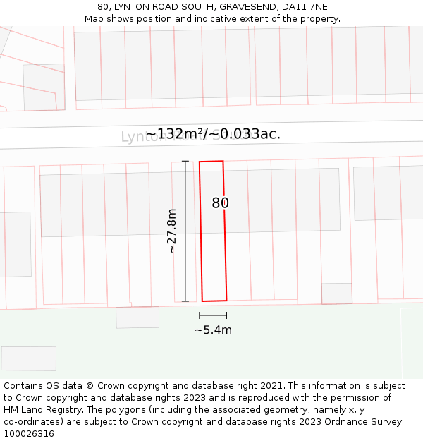 80, LYNTON ROAD SOUTH, GRAVESEND, DA11 7NE: Plot and title map