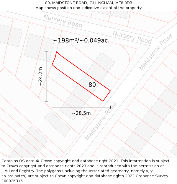 80, MAIDSTONE ROAD, GILLINGHAM, ME8 0DR: Plot and title map