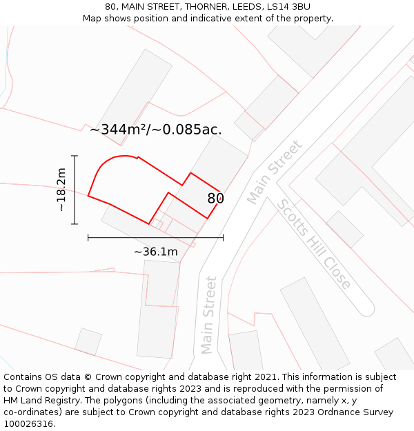80, MAIN STREET, THORNER, LEEDS, LS14 3BU: Plot and title map