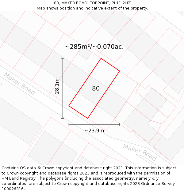 80, MAKER ROAD, TORPOINT, PL11 2HZ: Plot and title map
