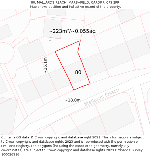 80, MALLARDS REACH, MARSHFIELD, CARDIFF, CF3 2PR: Plot and title map