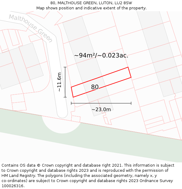 80, MALTHOUSE GREEN, LUTON, LU2 8SW: Plot and title map