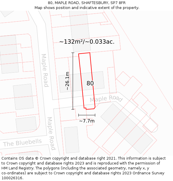 80, MAPLE ROAD, SHAFTESBURY, SP7 8FR: Plot and title map