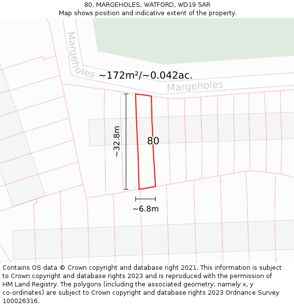 80, MARGEHOLES, WATFORD, WD19 5AR: Plot and title map