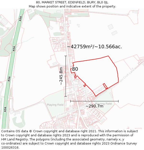 80, MARKET STREET, EDENFIELD, BURY, BL0 0JL: Plot and title map