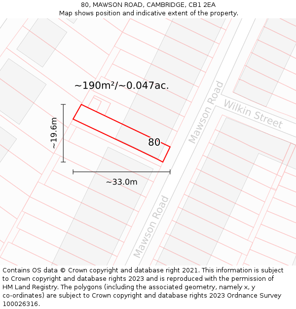 80, MAWSON ROAD, CAMBRIDGE, CB1 2EA: Plot and title map